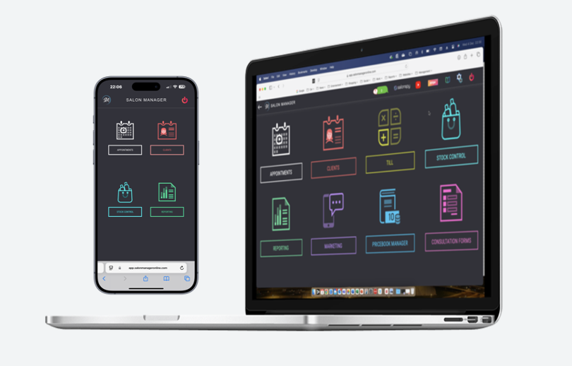 Salon Manager Home Screen on laptop and mobile